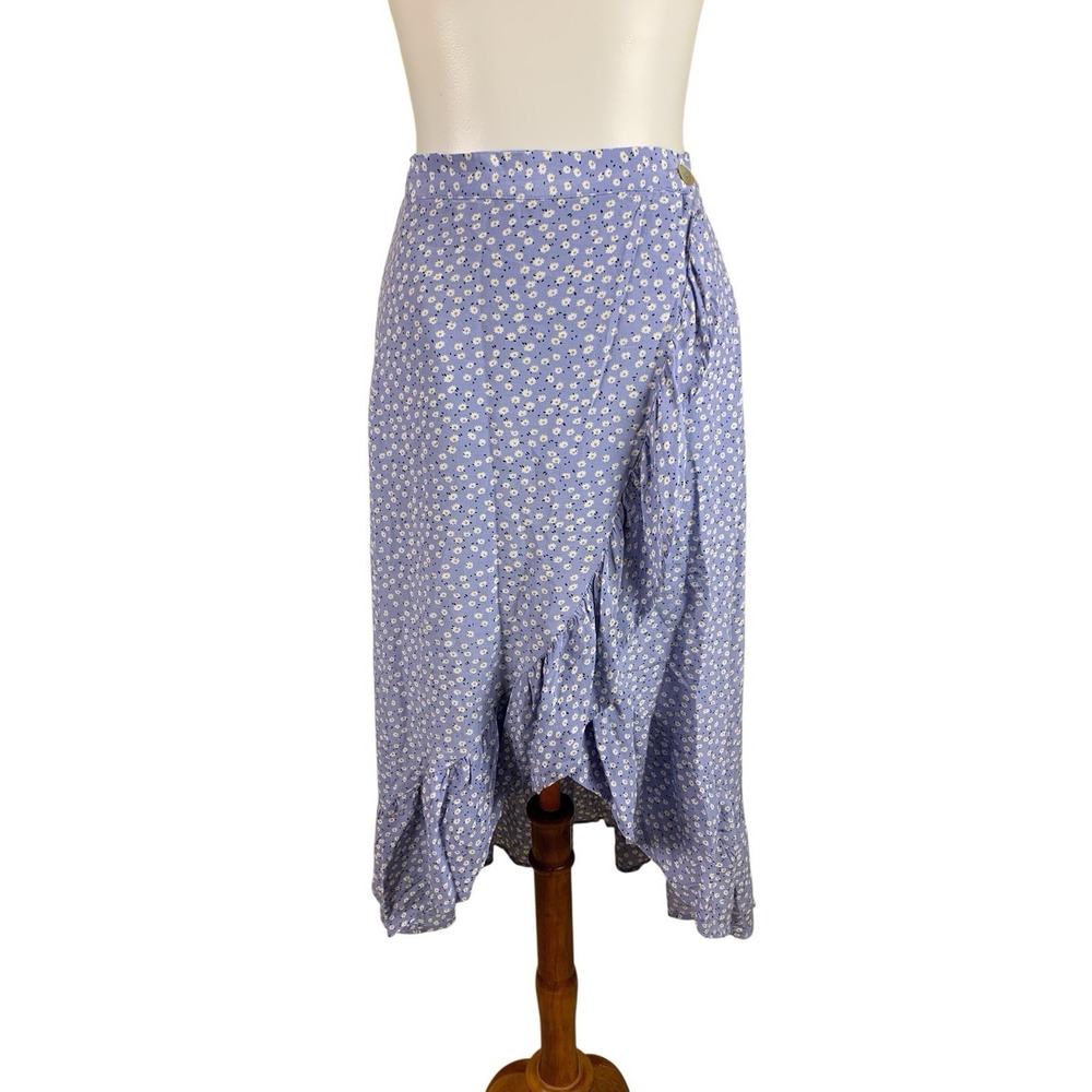 Rails Nova Sky Blue Daisy Wrap Midi Skirt Floral Cottagecore Small